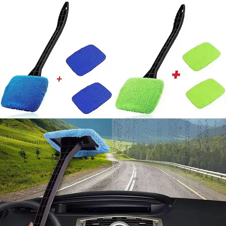 Car Windshield Cleaning Brush Kit – Long Handle Window Wiper & Glass Defogging Tool
