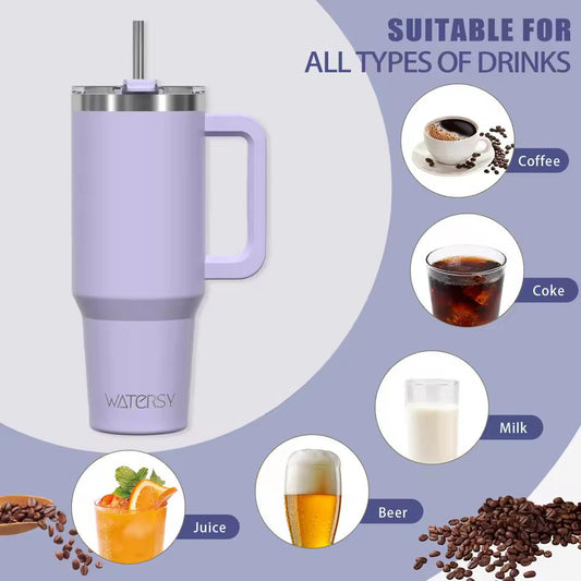 WATERSY 891/1182ml Insulated Mug with Handle & Straw – 40oz Large Capacity Stainless Steel Tumbler