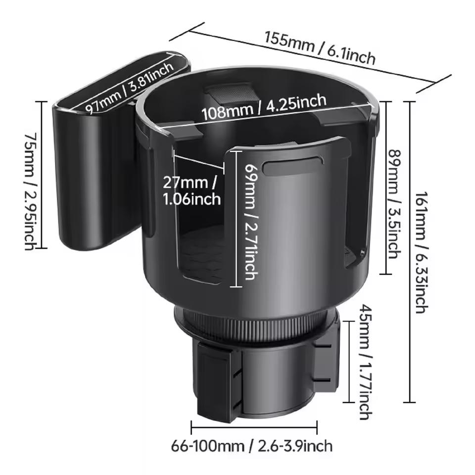 Car Cup Holder Expander & Organizer – Multipurpose Expandable Cupholder Adapter with Phone Holder