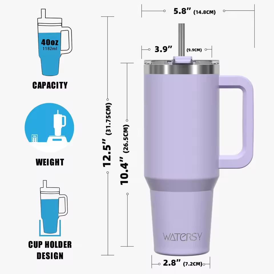 WATERSY 891/1182ml Insulated Mug with Handle & Straw – 40oz Large Capacity Stainless Steel Tumbler
