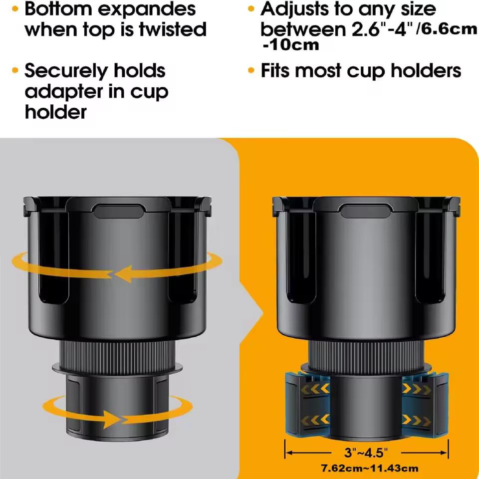 Car Cup Holder Expander & Organizer – Multipurpose Expandable Cupholder Adapter with Phone Holder