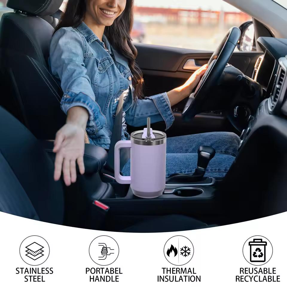 WATERSY 891/1182ml Insulated Mug with Handle & Straw – 40oz Large Capacity Stainless Steel Tumbler