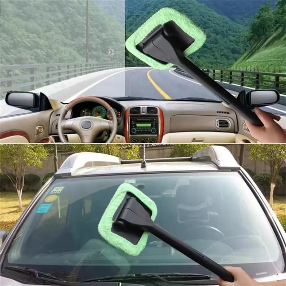 Car Windshield Cleaning Brush Kit – Long Handle Window Wiper & Glass Defogging Tool