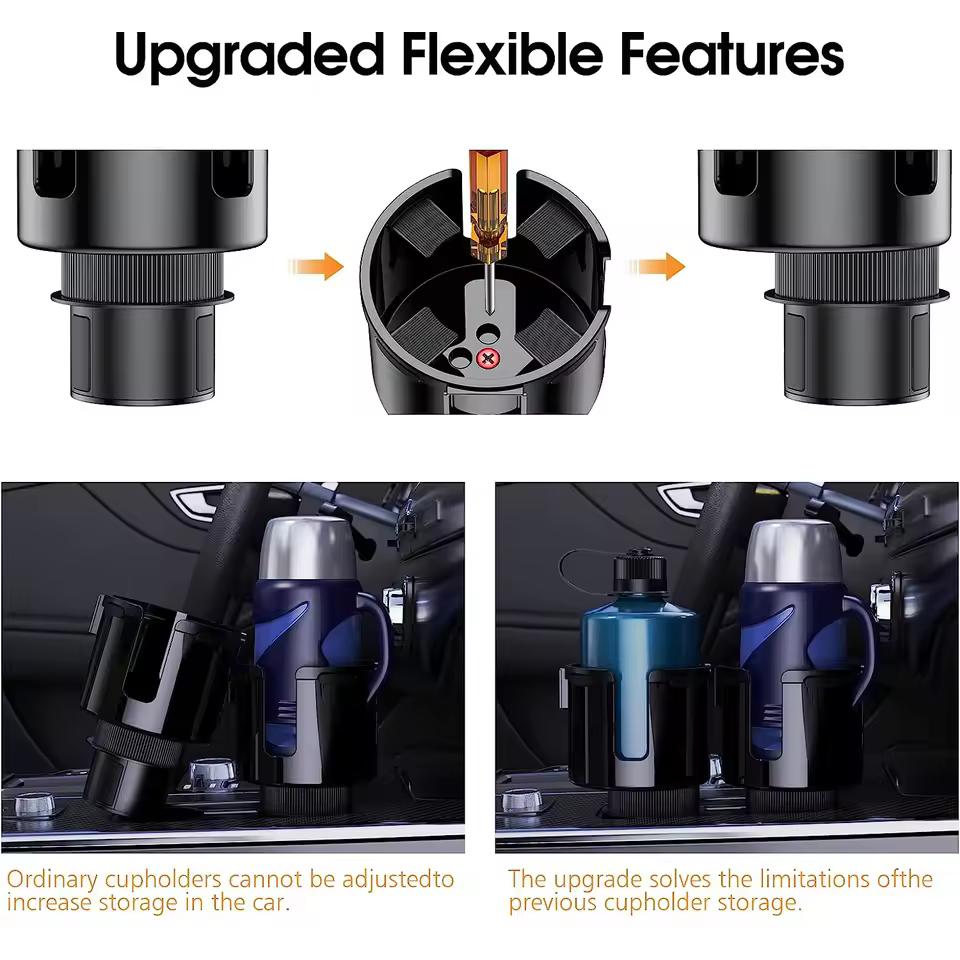 Car Cup Holder Expander & Organizer – Multipurpose Expandable Cupholder Adapter with Phone Holder